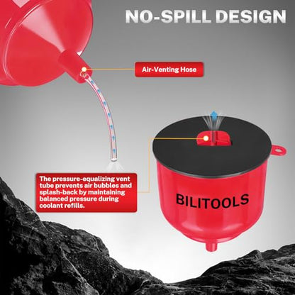 BILITOOLS Coolant Funnel Kit, Automotive Radiator Coolant Filling Tool | No-Spill Universal Radiator Cooling System Bleeding Burping Tool Kit with Vent Tube