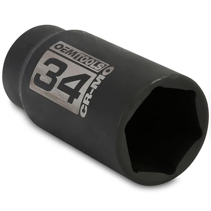 OEMTOOLS 25205 34mm Axle Nut Socket 1/2 Inch Driver | CR-MO 34mm Impact Socket, Black Oxide Finish to Resist Rust, 6 Pt. 34mm Socket, Use for Tune-Ups - size: 34 mm