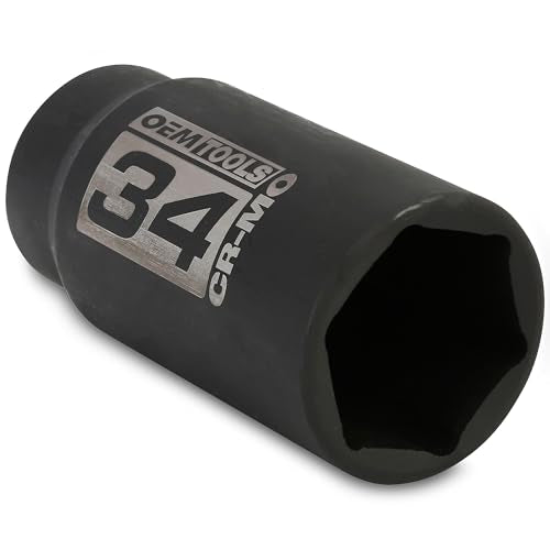 OEMTOOLS 25205 34mm Axle Nut Socket 1/2 Inch Driver | CR-MO 34mm Impact Socket, Black Oxide Finish to Resist Rust, 6 Pt. 34mm Socket, Use for Tune-Ups - size: 34 mm