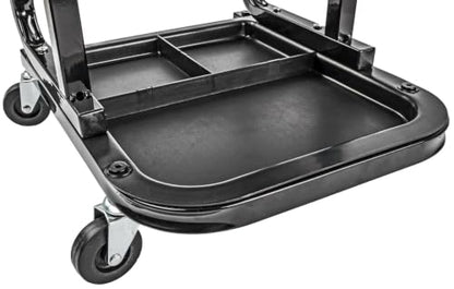 JEGS Creeper and Mechanic Seat Set | Memory Foam Padding | Black Logo | 350 LBS Capacity | 2" Caster Wheels