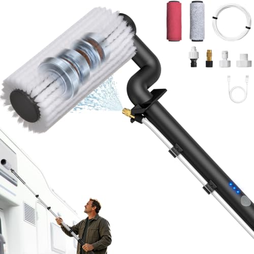 79'' Electric Car Wash Brush with Long Handle, Car Cleaning Brush for Cleaning RV with Water-Fed Pole, Scratch-Free Soft Bristles Car Wash Mop Kit, Complete Car Cleaning Kit for Car Truck RV Boat