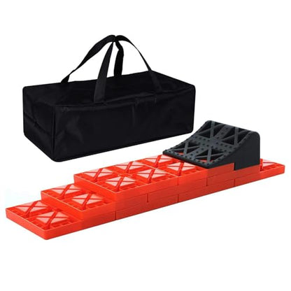 Homeon Wheels 10 Packs Rv Camper Leveling Blocks, Chocks Anti-Slip Pads Design Include One Wheel Chock and Carrying Bag for Camper Travel Trailer - color: Black+Red
