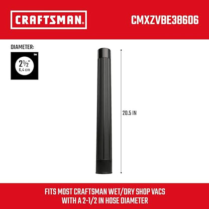 CRAFTSMAN CMXZVBE38606 2-1/2 in. Extension Wand Wet Dry Vac Attachment | Industrial-Grade Shop Vacuum Accessory for Extending Reach While Cleaning, Fits 2-1/2 in. Hose Diameter - style: Extension Wand