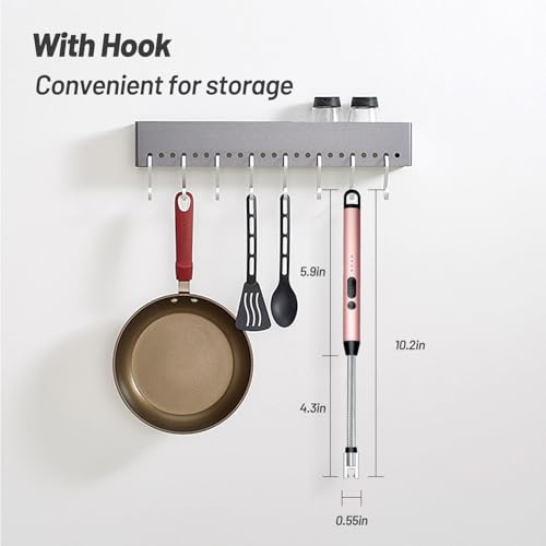 VEHHE Long Lighters Rechargeable with Safety Switch, USB C Lighter with 360° Flexible Neck, Windproof Flameless Plasma Arc Lighter with Led Battery Display for Fireworks BBQ Camping (Rose Gold) - color: Rose Gold