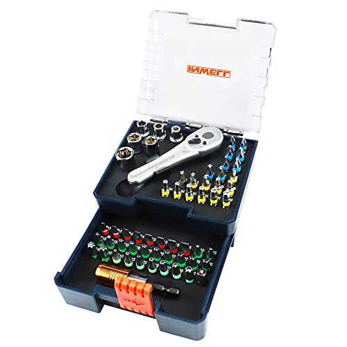 58 Piece 1/4 Inch Drive Mini Ratchet Wrench Set,Mini Socket Set,Screwdriver Bit Set with Phillips,Slotted,Hex,Trox,Tamper Proof Torx,Quick Release Bit Holder - color: 58pc Ratchet & Bit Set