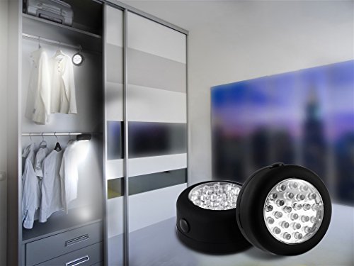 CALIFORNIA CADE ELECTRONIC 24 LED Round Magnetic Work Light Torch with Integral Hanging Hook and Magnet Set,Pack of 3(Black)