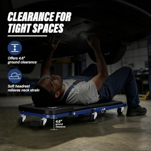 LWW 36" Mechanic Creeper,2-in-1 Foldable Z,300 LBS Capacity | 2-Inch Swivel Caster Wheels,Low Profile,for Under-Car Inspection/Maintenance,Matte Blue
