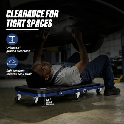 LWW 36" Mechanic Creeper,2-in-1 Foldable Z,300 LBS Capacity | 2-Inch Swivel Caster Wheels,Low Profile,for Under-Car Inspection/Maintenance,Matte Blue