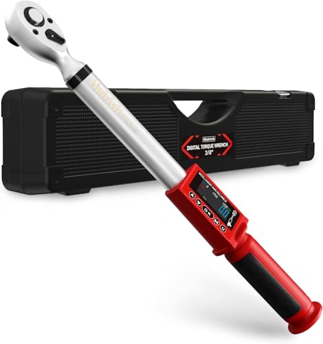Hairich Electric Torque Wrench,3/8 Digital Torque Wrench, 0-135N.M | 5-100FT-LB/0-135N.M,Torque Range Accurate to ±2%, with Buzzer and LED Flash Notification for Motorcycle/Auto Repair - color: Red