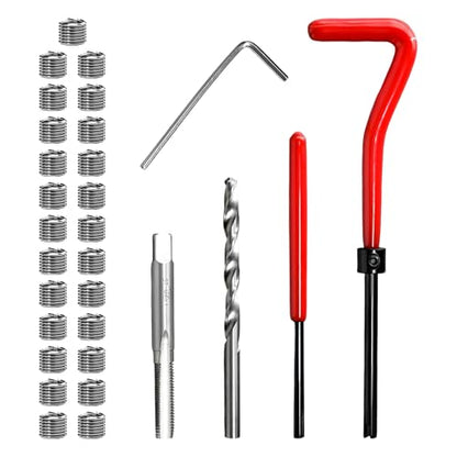 30 PCS M6 x 1.0mm Thread Repair Insert Kit, Stainless Steel Metric Thread Insert Break Off Tools with Drill Bit, Portable Thread Repair Kit Compatible Hand Tool for Car Repairing