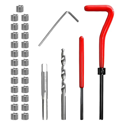 30 PCS M6 x 1.0mm Thread Repair Insert Kit, Stainless Steel Metric Thread Insert Break Off Tools with Drill Bit, Portable Thread Repair Kit Compatible Hand Tool for Car Repairing