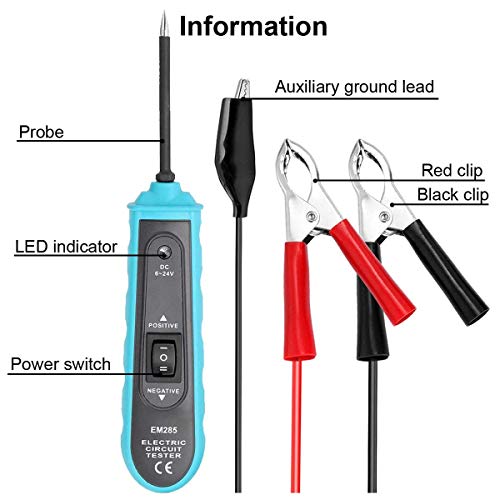 allsun Professional Automotive Circuit Tester,Short Circuit Finder with Buzzer Alarm & LED Light, 6-24V Power Detector Probe with Overload Protection, 5m Cable for Car DIY Repair - size: GMEM285