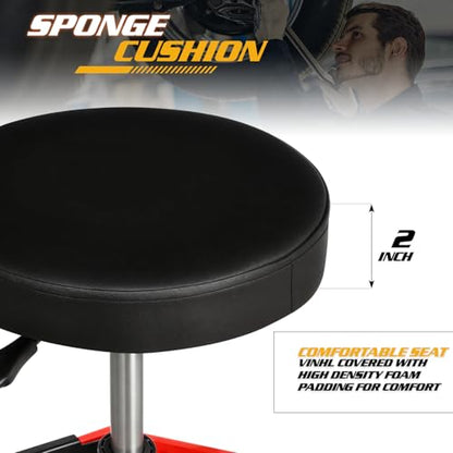 Magshion Adjustable Mechanics Stool with Wheels – 300 lbs Capacity Rolling Shop Stool for Garage & Workshop, Pneumatic Height Adjustable Work Chair with Tool Tray (Red)