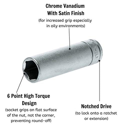 Teng Tools 3/8 Inch 6 Point SAE Deep 1/4 Inch Drive Chrome Vanadium Socket | Mechanic Tool | Hand Tool - M140212-C - size: 3/8 Inch, style: Deep SAE