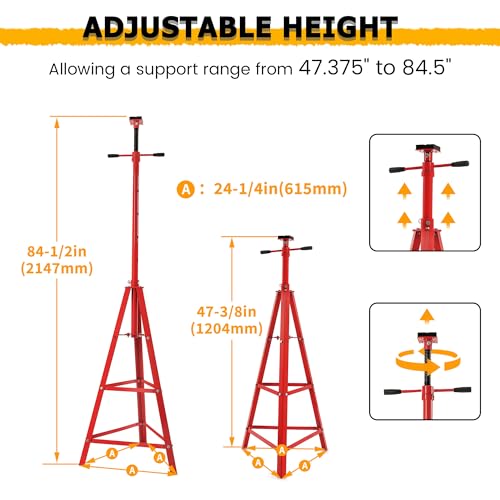 KUAFU Adjustable Under Hoist Tripod Stand 2 Ton High Lift Jack Stand Reach | Underhoist Support Stand 4000lbs Capacity Lift Stand for Car Lift High-Position Lift Range 47.4"-84.5" - size: Red