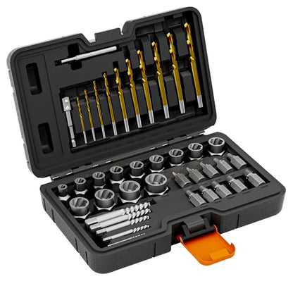 40-Piece Metric Bolt & Screw Extractor Set with Left Hand Cobalt Drill Bit Set, Easy Out Broken Stripped Screw Removal Tool for Damaged, Frozen, Studs, Rusted, Rounded-Off Bolts, Nuts & Screws - size: 40PCS