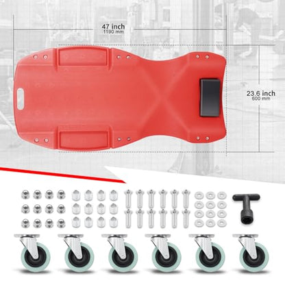 Auto Dynasty 47 Inches Mechanic Creeper, Automotive Garage Repair Low Profile Under Car Rolling Creeper with Padded Headrest, Plastic, Red - color: Red