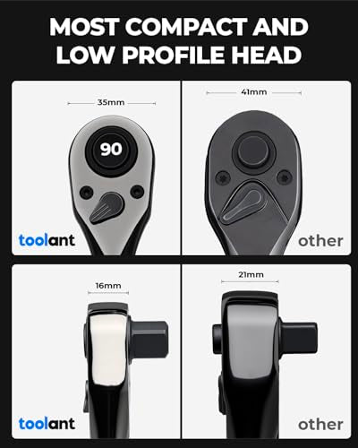 toolant 1/2" Drive Ratchet, 90-Tooth Compact Ratchet Wrench, 4°Swing, Black Titanium Finish with Reversible Quick Release, 10" Length - size: 1/2"-10inch, style: Fix-head Ratchet