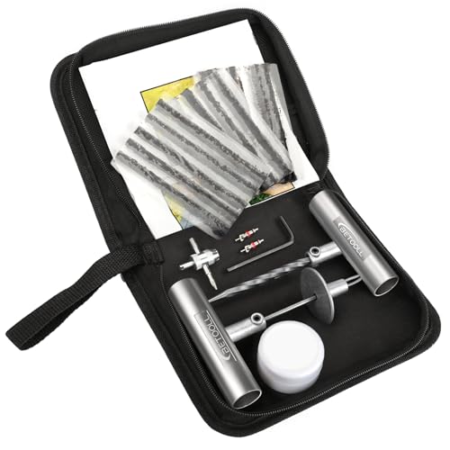 BETOOLL Tire Repair Kit, 24 Pcs Professional Heavy Duty Universal Emergency Flat Tire Repair Kit to Fix Punctures, for car Motorcycle, Truck, Golf Cart, ATV, Tractor, ARB, RV, SUV, Trailer etc. - size: 01- 24pcs (Classic Green)