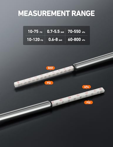 AstroAI Pencil Tire Pressure Gauge 2 Pack (10-75PSI, 10-120PSI ±2% Span), Valve Caps with Case, Stainless Steel Body, and Metal Made Nozzle 3 Measurements for Cars, Bikes, Vehicles, Pickups - size: 2 Pack, style: with case