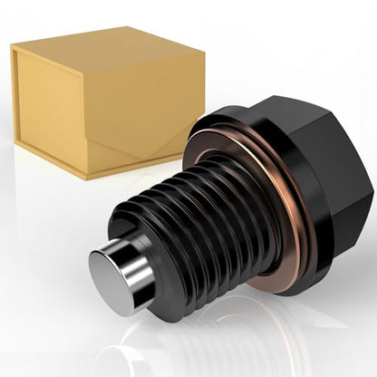 M14x1.5 Aluminum Magnetic Oil Drain Plug with 1 Pcs Copper Gasket Crush Washer Sump Drain Nut Bolt Oil Pan Bolt Anti Leakage Seal Replacement for Honda Acura Ford GM Mazda Hyundai Kia - size: M14x1.5