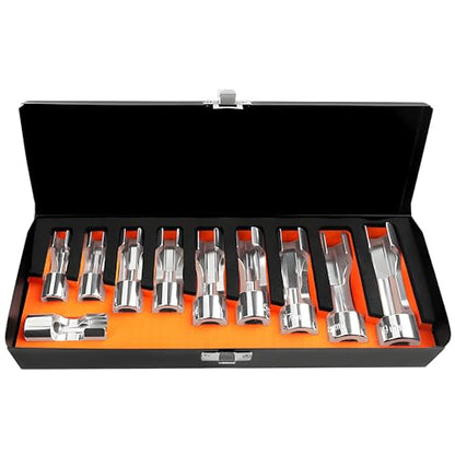 10PCS 10-19mm Flare Nut Socket Set, Steel Drive Line Socket Set, 3/8" Drive Diesel Injector Fuel Line Strut Nut Socket Sets, 10 mm Line Sockets for Fastener