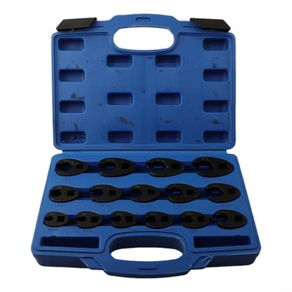 Crowfoot Wrench Set, 15 Piece Metric Flare Nut Tools for Automotive and Machinery Maintenance, Chrome Plated