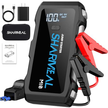 Sharmeal Jump Starter 7000A, 12V Car Battery Jump Starter with USB Quick Charge (Up to All Gas or 12.0L Diesel Engine), Battery Booster with 3 Modes Flashlight and Jumper Cable - color: Black-7000A+Charger Block