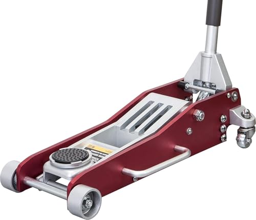 Mustmover 3 Ton (6,600 lbs) Low Profile Aluminum Hydraulic Racing Floor Jack with Dual Piston Quick Lift Pump, Lifting Range 3.74" to 18.9", for Cars, Trucks and SUVs, Red - color: red