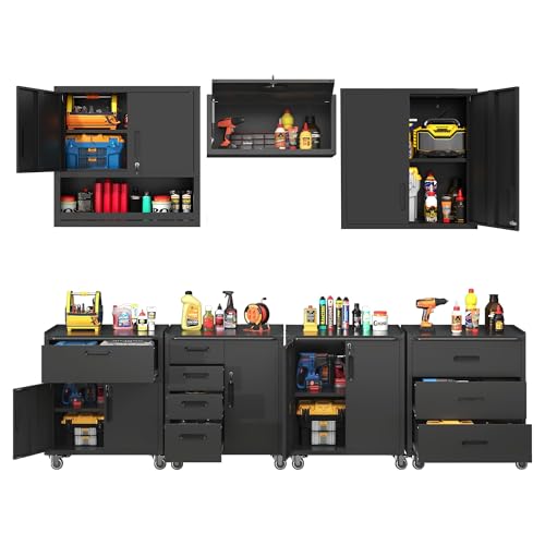 Metal Tool Cabinet,Garage Storage Cabinet System,Wall Cabinet & Locking Rolling Tool Cabinet with Doors and Adjustable Shelves,Steel Tool Cabinets for Home - color: Black