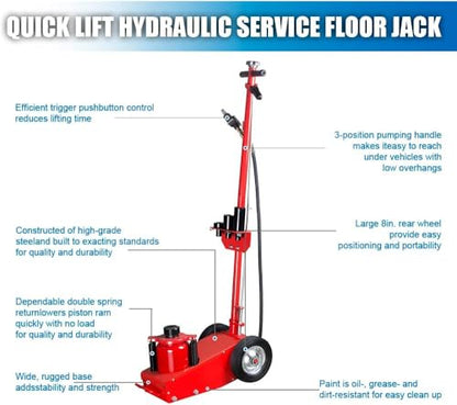 22 Ton Air Hydraulic Floor Jack Combo, Heavy-Duty Pneumatic Service Jack Set for Truck, SUV, Bus & Farm Equipment, Fast Lifting, Low Profile Air Jack for Shop & Garage