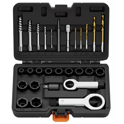 28PCS Bolt Extractor Set, Impact Nut/Bolt Removal Drill Kit, Broken Nut and Bolt Extractor, Cr-Mo Steel, for Removing Socket Screws, Broken Bolts - size: 28-Piece Extractor Set