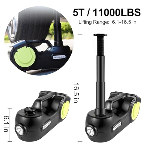 Electric Car Jack 5 Ton Hydraulic, Impact Wrench Kit - LED Lift Jack for Trucks & Sedans, 135-360mm Range, Car Repair Tool