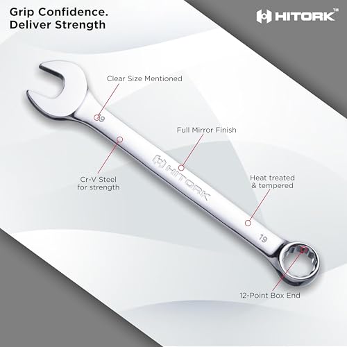 HITORK 19 Piece Metric Combination Wrench Set (6–24mm) Cr-V Steel Mirror Chrome Finish 12-Point Box End, 15° Offset, Roll-Up Pouch – Durable Open End Wrench Set for Home, Garage & Auto Repair - style: 19 Piece Set Metric