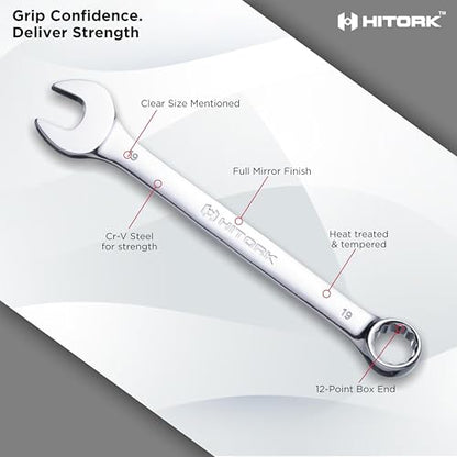 HITORK 19 Piece Metric Combination Wrench Set (6–24mm) Cr-V Steel Mirror Chrome Finish 12-Point Box End, 15° Offset, Roll-Up Pouch – Durable Open End Wrench Set for Home, Garage & Auto Repair - style: 19 Piece Set Metric