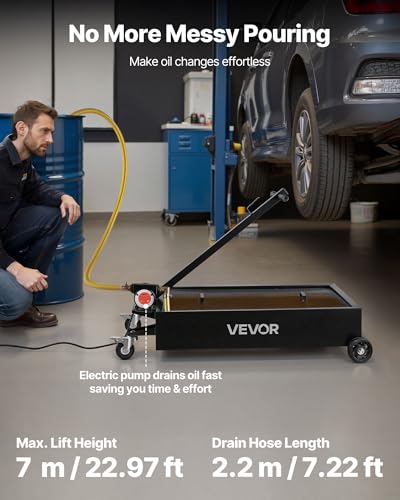 VEVOR Low Profile Oil Drain Pan, 15 Gallon Capacity, Rolling Oil Drain Pan with Electric Pump & 7.2 ft Hose, Leak-Proof & Corrosion-Resistant, Fit for Cars, SUVs, Trucks, Motorcycles, ATVs, Metal - size: 41.34 x 24.61 x 25.98 in