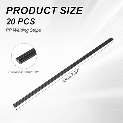MECCANIXITY 20pcs Plastic Welding Rods, 8 Inch PP Welding Strips 1/4" for Plastic Welder Soldering Tool Kit, Car Bumpers, Kayak Repair, Black