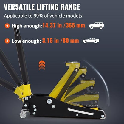 1.5 Ton Low Profile Aluminum Steel Racing Floor Jack Dual Pump Lift | Heavy-duty steel & aluminum construction, 3300 lbs capacity, dual pump system, low profile design for easy car lifting,