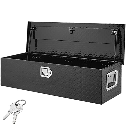 VEVOR Heavy Duty Aluminum Truck Bed Tool Box, Diamond Plate Tool Box with Side Handle and Lock Keys, Storage Tool Box Chest Box Organizer for Pickup, Truck Bed, RV, Trailer, 39"x13"x10", Black - color: Black, size: 39 in