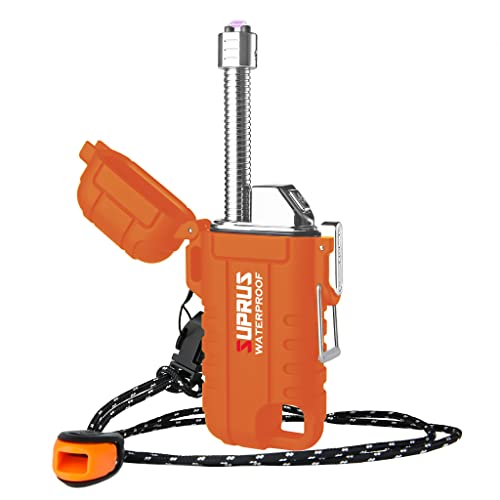 SUPRUS Waterproof Lighter Windproof Lighter Arc Plasma Lighters USB-C Rechargeable with Expandable and Flexible Neck for Outdoor Camping Kitchen (Orange) - color: Orange