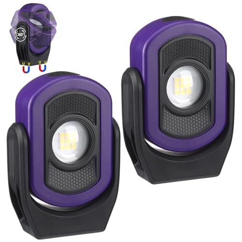Retisee 2 Pack 780 Lumens Magnetic Work Light USB Rechargeable LED Flashlight Portable Mechanic Light for Car Repair Emergency Lighting Mechanics Workshop Inspection(Purple-2pk) - color: Purple-2pk, size: 780 Lumens