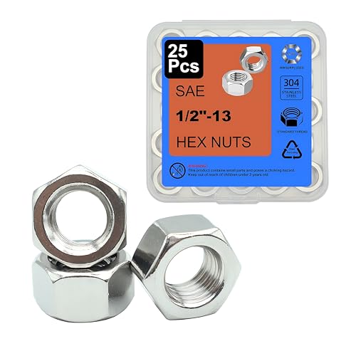 25 Pcs 1/2-13 Hex Nuts, 304 Stainless Steel | Standard Inch Coarse Thread, Hardware Nuts - size: 1/2"-13 (25Pcs)