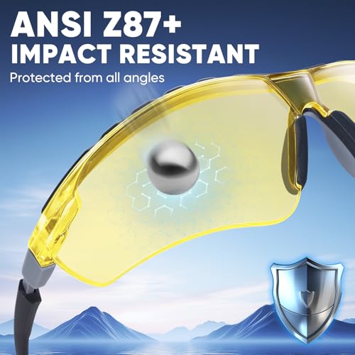 TICONN Anti-Fog Safety Glasses for Men and Women, ANSI Z87.1 Scratch Proof Eye Goggles with Adjustable Arms and UV Protection - style: 10 Pack/Yellow