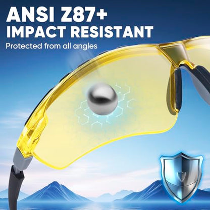 TICONN Anti-Fog Safety Glasses for Men and Women, ANSI Z87.1 Scratch Proof Eye Goggles with Adjustable Arms and UV Protection - style: 10 Pack/Yellow
