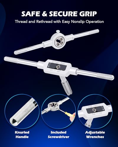 OMT Tap and Die Set, SAE and Metric Thread Repair and Cutting Kit | M3-M12 and #4-1/2 Inch, High-Carbon Chromium Steel, Internal and External Threads, Mechanics and Craftsmen, Coarse and Fine - size: 80 pc Metric and SAE