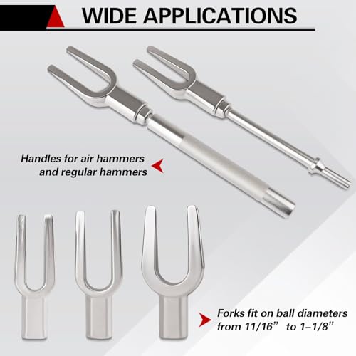 5pcs Ball Joint Separator Set | Tie Rod Removal Tool, 1-1/8", 15/16", 11/16" Pickle Fork Tool Set with Handle and Adapter for Pitman Arm Removal