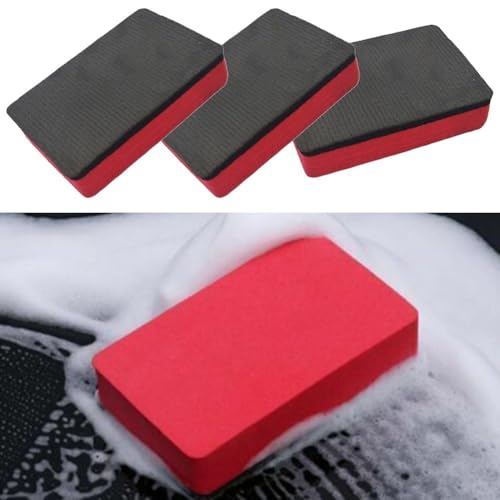 3Pcs Car Cleaning Clay Bar Pad Sponge Block Eraser for Paint Decontamination Removes Overspray Brake Dust Tree for sap Auto Detailing Kit Red Volcanic Mud