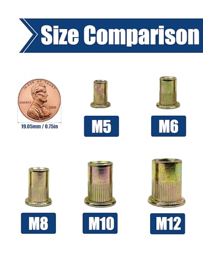 30PCS M12 x 1.75 Rivet Nuts, Made of Carbon Steel with a zinc-Plated Finish, Featuring a Flat Head and Threaded Insert knurled Nutsert Kit - size: M12 1.75 (30PCS)