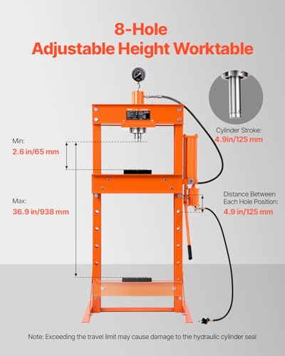 VEVOR Hydraulic Shop Press, 30 T H-Frame Pneumatic Shop Press with Press Plate & Triangular Support, Stable Garage Floor Adjustable Hydraulic Press with Relief Valve, Fit for Bending & Straightening - size: 30T