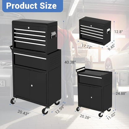 5-Drawer Rolling Tool Chest with Wheels and Locking System, Portable Tool Cabinet for Garage, Workshop, Mechanic, Heavy Duty Tool Box with Drawers, Detachable Storage for Home and Shop, Black - style: 5-Drawer Tool Box